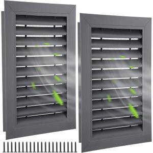 Gisafai 2 Pcs 12" x 18" Gable Vent Aluminum Alloy Wall Vents Shed Attic Window with Screen Return Air Grill with Screws, for Ventilation Exterior Doors Wall House (Gray)