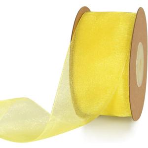 TONIFUL 1-1/2 Inch Light Yellow Organza Ribbon 25 Yards Sheer Chiffon Ribbons for Crafts Wedding Christmas Tree Decorations Valentine's Day Gift Wrapping Bow Making Floral Bouquets Wrapping