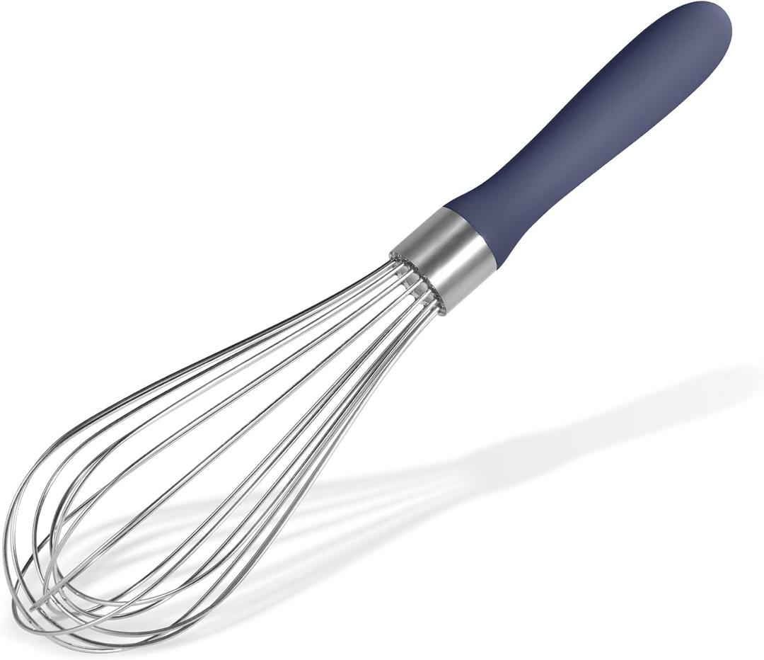 18/8 Stainless Steel Balloon Whisk, Doosu Kitchen Whisk for Cooking Handheld Egg Beater with Rust-Proof Sturdy Wires & Non-Slip Silicone Handle for Beating, Stirring, Blending (8 Wires, Navy Blue) (M)