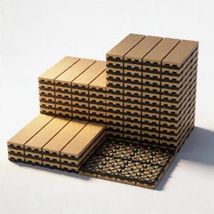 12X12 Interlocking Deck Tiles Outdoor Waterproof Patio Flooring Durable Composite Plastic Floor Tiles with Drainage Base, Snap Together DIY for Balcony, Pool, Backyard, Garden, Porch, 27PCS, Brown
