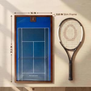 Wooden Tennis Racket Display Frame with Wimbled+Australian Backgrounds