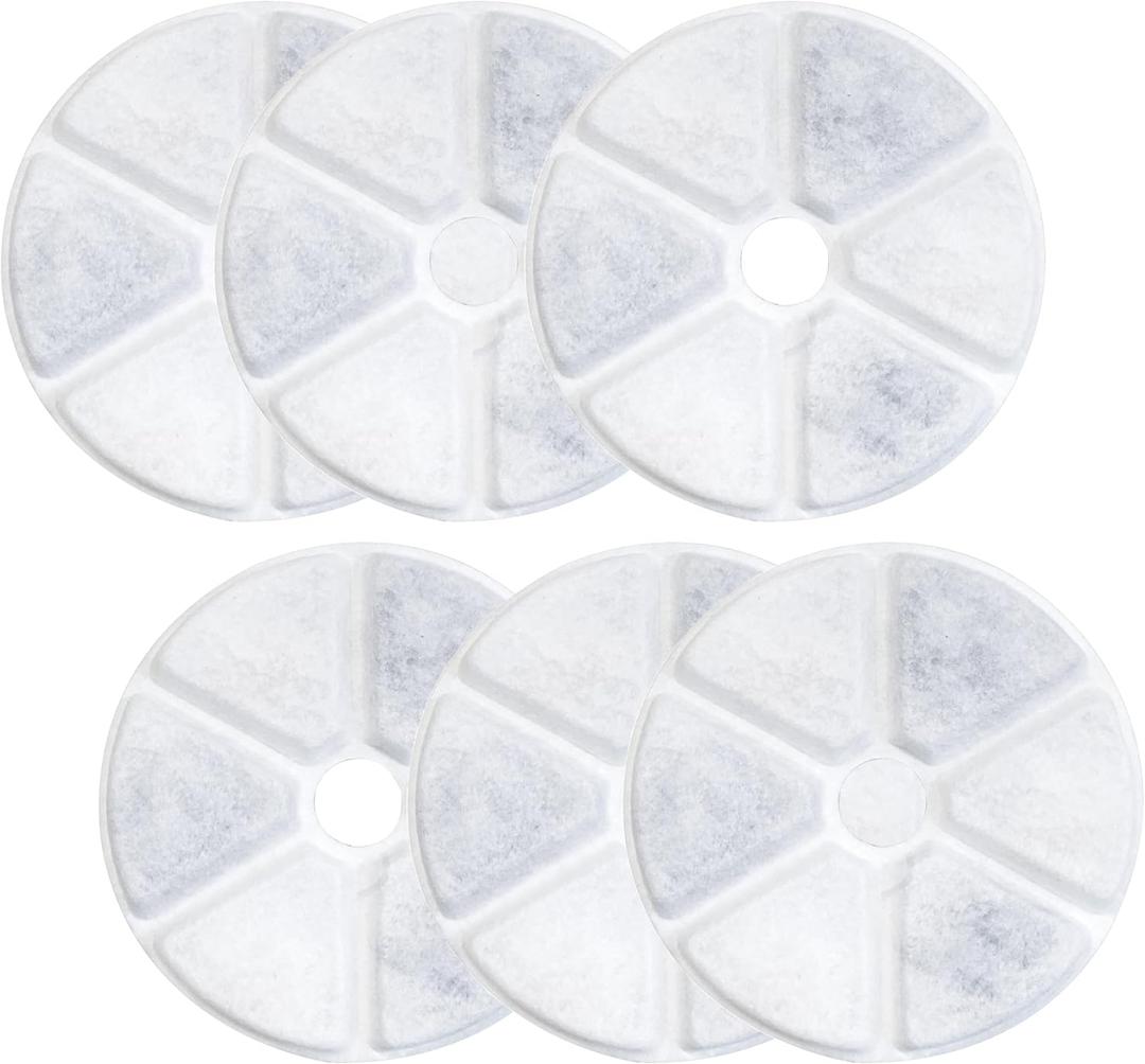 6 Pack Dog Water Dispenser Filter, No Spill Water Bowl Filter Replacement for Slow Drink Dog Water Feeder, Coconut Carbon Filter System Set of 6