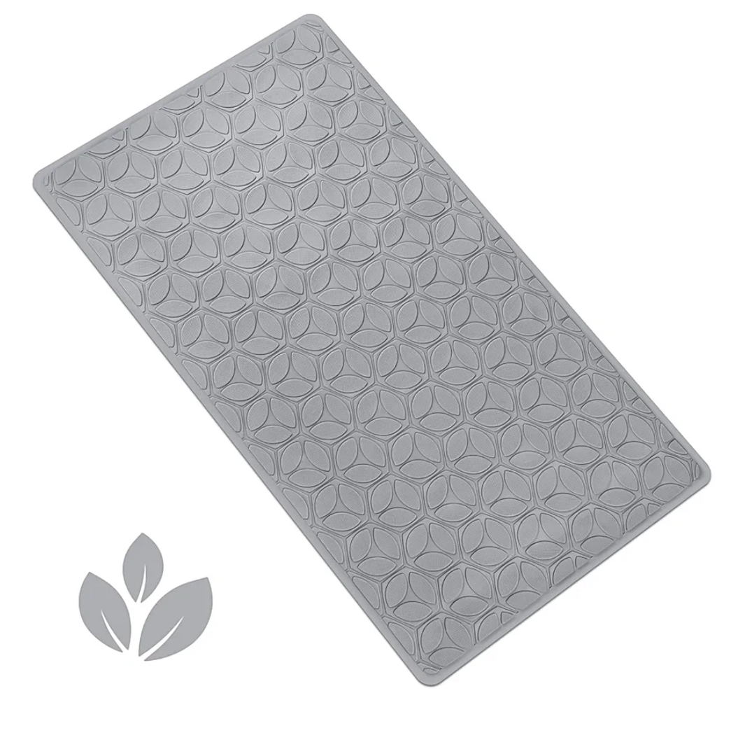 WRISIN Bathtub Mat Non Slip with Suction Cups - 100% Rubber Bathroom Mat Textured for Bath Tub Shower Safety - Soft on Touch - BPA/PVC Free - Pet Dog Bath Mat - Machine Washable - 16 × 28 Inch（Gray）