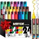 SFAIH Acrylic Creative Markers - 3mm Replaceable Nibs 24 Colors, Large Ink Capacity, High Coverage, Non-Bleeding Water-Based Ink, Drawing Markers for Art Supplies, Wood, Fabric, Rock, DIY Easter Craft