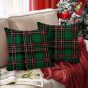 RABUSOFA Green Plaid Christmas Pillow Covers 18x18 Inch Set of 2, Winter Holiday Party Farmhouse Xmas Cushion Cases Decoration for Home Sofa Couch Outdoor (Green, 18" x 18" (Pack of 2))