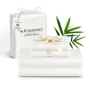 Full Size Sheet Set, Viscose Bamboo Sheets for Bed Set 4pcs, 100% Viscose Derived from Bamboo, Hotel Luxury Silky & Cooling for Hot Sleepers, Deep Pocket Up to 17", White
