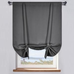 DONREN Medium Grey Balloon Shades Blackout Curtain - Adjustable Thermal Insulated Tie Up Curtain Panel for Kitchen (34 W x 54 Inches Long,1 Panel)