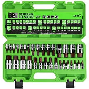 SWANLAKE 32 Piece Hex Bit Socket Set,SAE and Metric, 1/4'', 3/8', 1/2'' Drive Socket Set, S2 & Cr-V Steel 