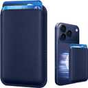 Magnetic Wallet Cell Phone Card Holder for Phone Case with Mag-Safe, Stronger Magnetic RFID Leather Phone Wallet Stick on Series of iPhone 17/16/15/14/13/12 and Pro/Promax,Indigo Blue