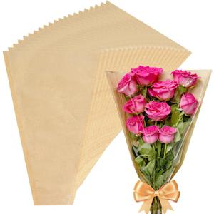 MYGOGOART 50 Pcs Flower Bouquet Wrapping Paper Flower Bags Sleeves for Bouquets Kraft Paper Floral Wrap Bags Flower Bouquet Supplies(14 x 22 x 4.7 inches)