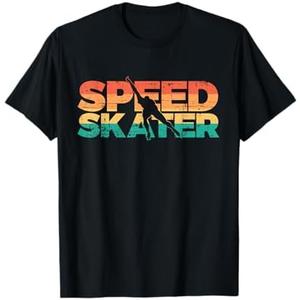Retro Speed Skater Ice Skating T-Shirt (Small, Black)