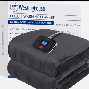 Westinghouse Electric Blanket Flannel | 80x84 inch Warming Heated Blanket, 1-12 Hour Time Setting, Machine Washable, Charcoal