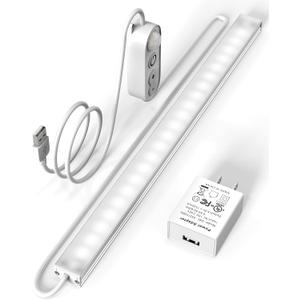 ASOKO Motion Sensor Dimmable Led Under Cabinet Lighting,12 inches Plug in Led Counter Light Bars, Cool White 6000K Light Bar for Kitchen/Closet/Wardrobe/Shelf/Desk/Display Case