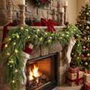 Dingion 1pcs 9ft Thicker Norfolk Pine Cypress Cedar Garlands with Green Berry, Artificial Soft Christmas Pine Garland, Green Greenery Garland for Table, Mantle, Stairs Railing Christmas Decorations