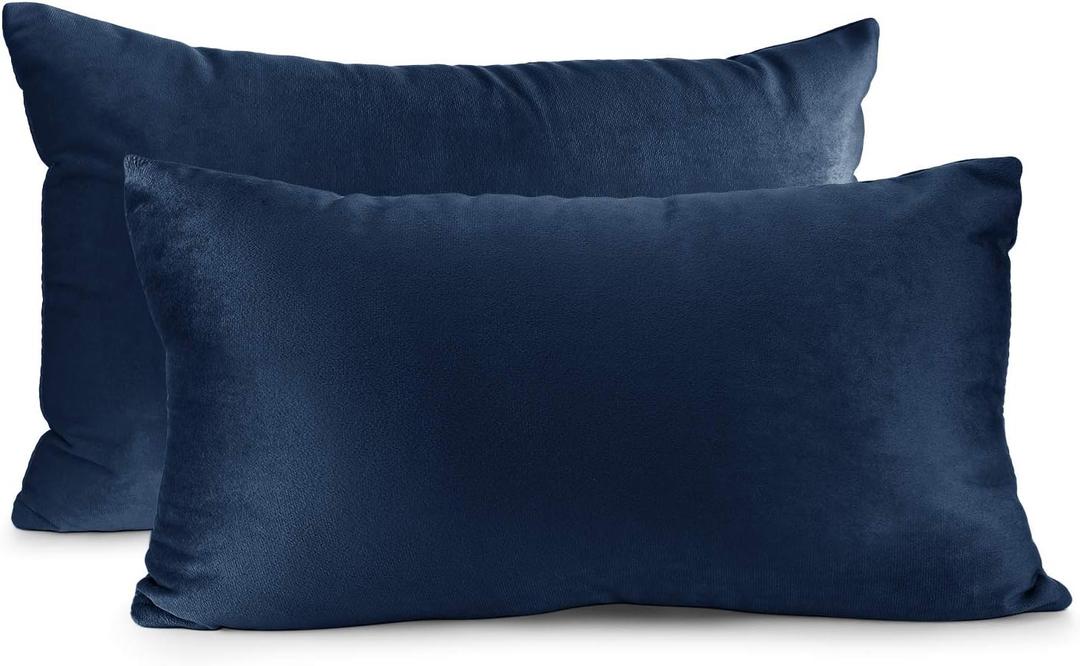 Nestl Throw Pillow Covers, Cozy Velvet Decorative Pillow Covers 12 x 20 Inches, Soft Solid Couch Pillow Covers for Sofa, Bed and Car, Set of 2 - Navy Blue
