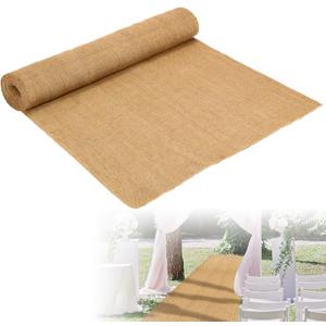 Tudomro 40 Inch x 50 Ft Extra Long Natural Burlap Wedding Aisle Runner Outdoor Jute Burlap Aisle Runner for Wedding Ceremony Rustic Indoor Carpet for Walkway (Elegant Style)