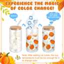 6 Pcs Thanksgiving Fall Glass Cups Gifts 16 oz Color Changing Pumpkin Glass Tumblers with Lids Straws Brushes Funny Fall Pumpkin Iced Coffee Cups for Autumn Halloween Party Gifts Supplies