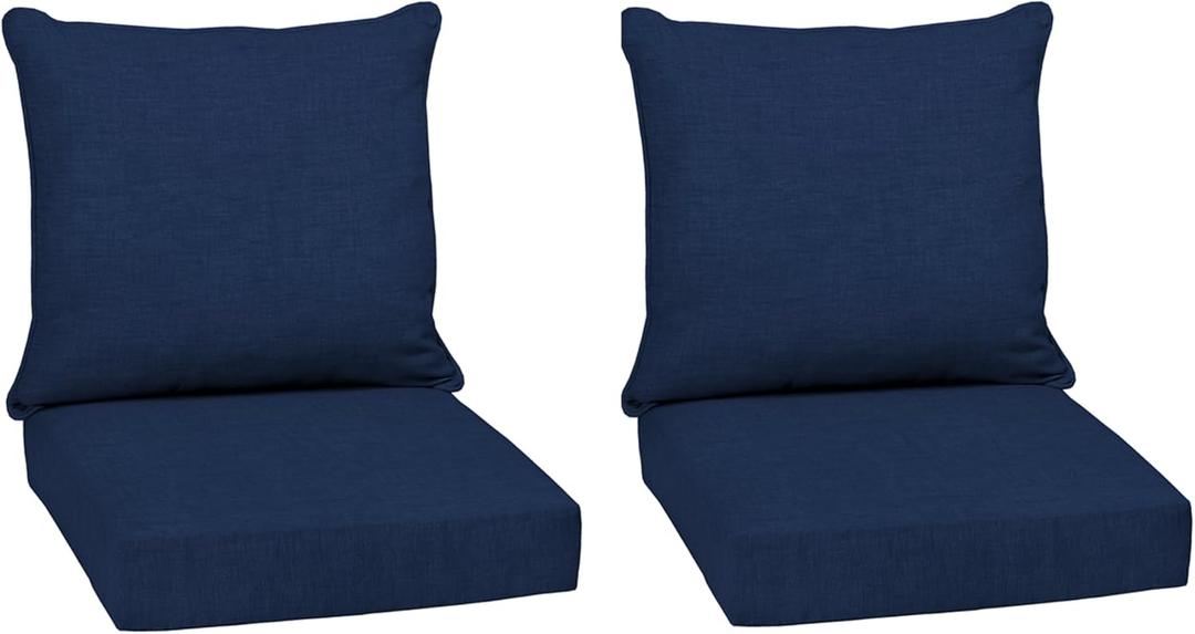 Arden Deep Seat Outdoor Chair Cushion Set (2-Pack), 24 in x 24 in, Weather-Proof, Rain-Proof, Fade Resistant Patio Cushion Set for Chair, Sofa, and Couch Sapphire Blue Leala