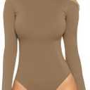 MANGOPOP Women's Mock Turtle Neck Long Sleeve Tops Bodysuit Jumpsuit (X-Large)