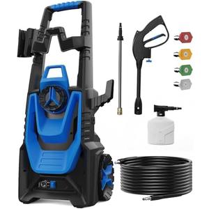 WISSIPRO Pressure Washer, 5000PSI 3.2 GPM Power Washer with 35FT Power Cord 20FT Hose Electric Pressure Washers 4 Tips 500ML Foam Canno for Car, Patio, Blue