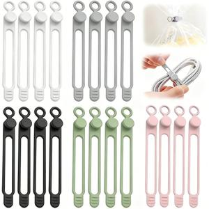20Pcs Silicone Cable Straps Reusable Cable Management, Cord Organizer for Bundling Earphone, Phone Charger, Computer Cords, Cable Ties Wire Organizer in Home, Office, Kitchen, School (5 Colors)