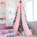 Giant Bow Decor Christmas Tree Topper Decoration Big Bows for Room Wall Backdrop 75x18 Inch Ribbon Tie for Wedding Christmas Fall Birthday Party Baby Shower Supplies(Pink,Tulle)