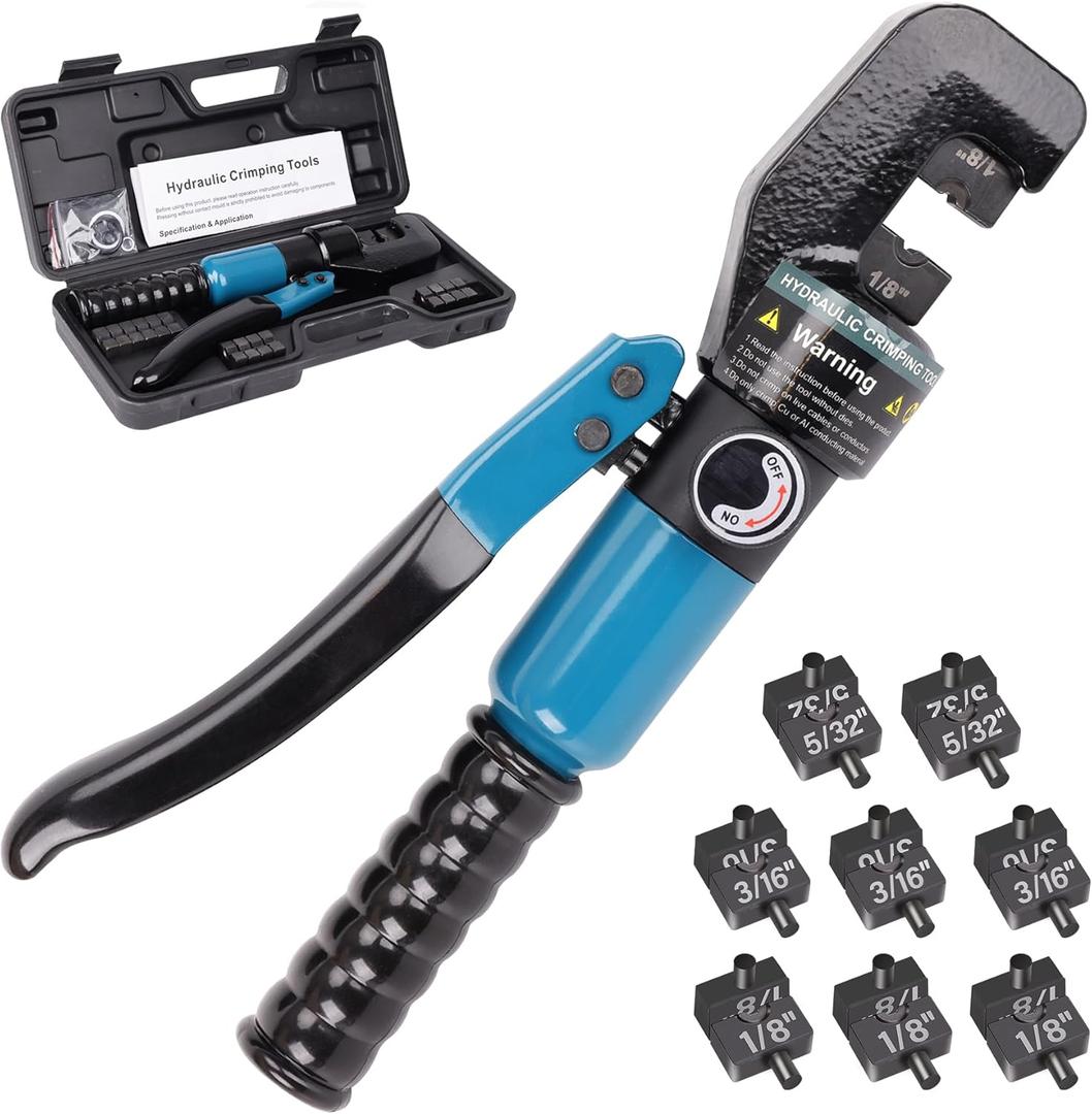 Fulifix 60KN Cable Railing Crimping Tool, 6-Ton Hydraulic Crimper for 1/8", 3/16", 5/32" Stainless Steel Cable & Terminal Fitting with 8 Dies, GJ02