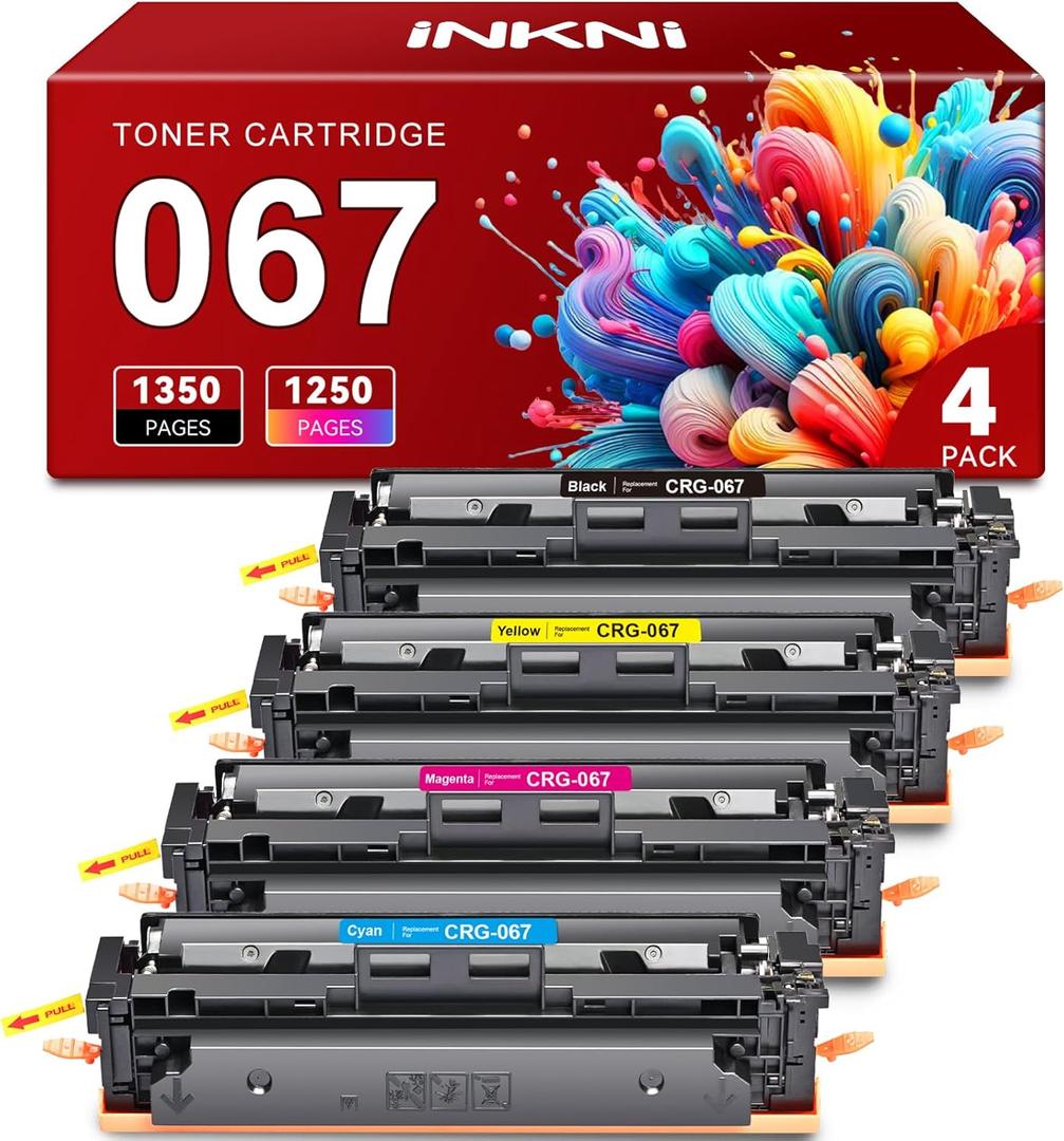 InkNI 067 067H Toner Cartridge Set Replacement for Canon 067 Toner Cartridge Set for Canon ImageCLASS MF656Cdw MF654Cdw LBP632Cdw LBP633Cdw MF653Cdw Printer Ink High Yield (Black Cyan Magenta Yellow)