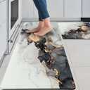 Mrcrypos 2 Pieces Luxury Black and Gold Marble Kitchen Mats PVC Leather Waterproof Non Slip Cushioned Standing Mats Anti Fatigue Kitchen Comfort Mats for Floor,Sink,Laundry,Office 17"x29"+17"x47"