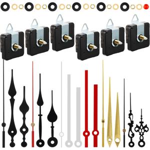 6 Pieces High Torque Quartz Clock Movement Mechanism Replacement with 6 Pairs Different Clock Hands Battery Operated DIY Long Shaft Handicrafts Repair Parts Motor Kits(20 mm/ 0.8 Inch)