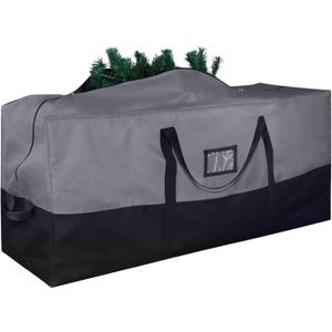 Christmas Tree Storage Bag, 600D Oxford Extra Large Moving Bags, Fits Up to 9 Ft Artificial Trees, Skeleton Storage, Waterproof Christmas Decorations Storage Bags with Zippers & Card Slot (GRAY & BLACK)