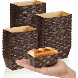 Tessco 60 Pieces Mini Paper Loaf Pans Disposable Rectangle Paper Baking Loft Pans for Quick Bread Small Pumpkin Breads, Microwave Oven Freezer Safe(3.1 x 1.5 x 1.7 Inch,Simple Style)
