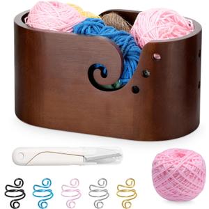 Large Wooden Yarn Bowl, Yarn Bowls for Crocheting, Crochet Tension Rings, Handmade Wood Knitting Yarn Holder Storage Bowl for Crocheting and Knitting Lovers Mothers Day Present (S1)