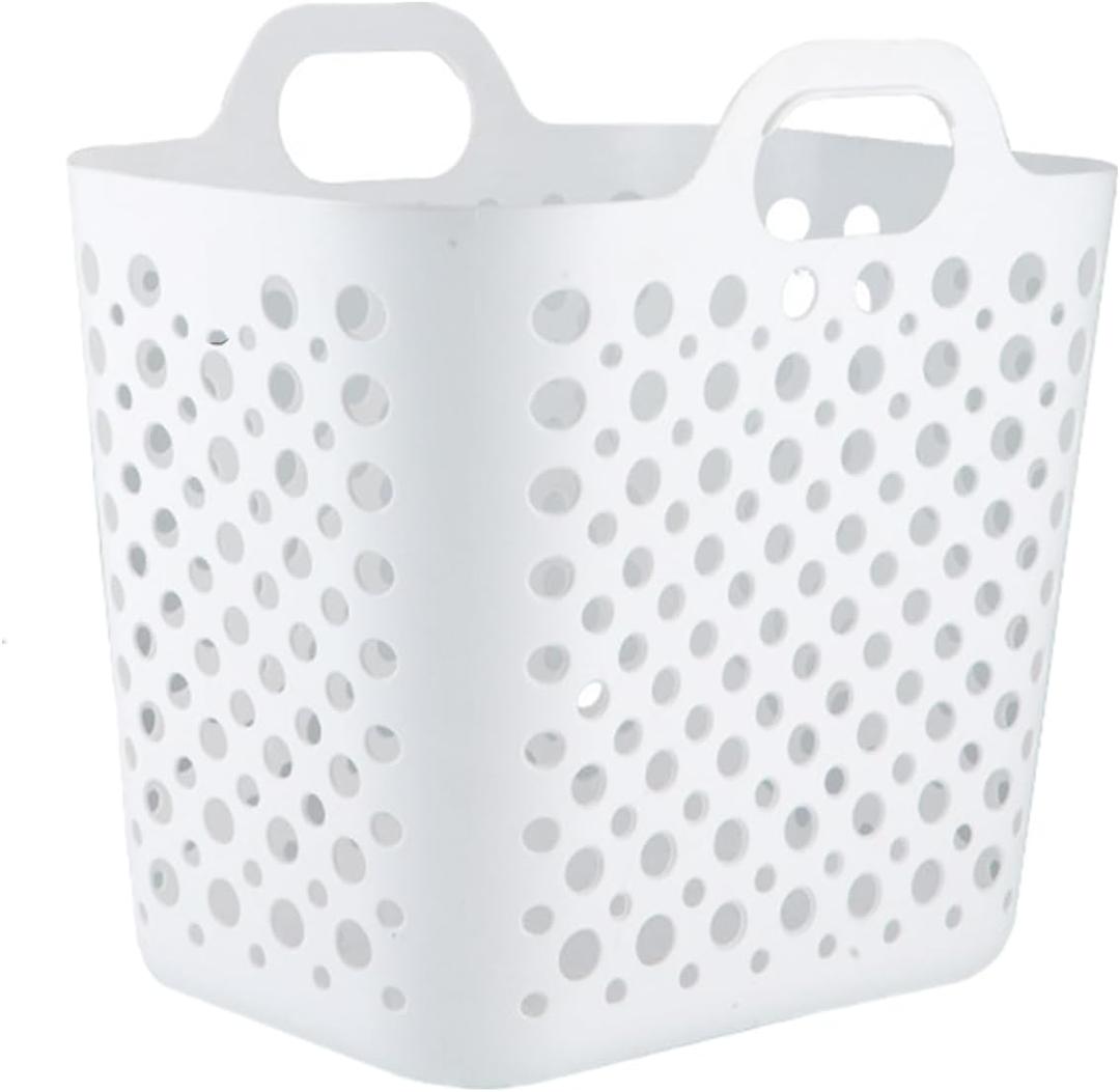 Portable Laundry Hamper with Handles - Foldable Rectangle Clothes Basket for Bedroom, Bathroom, Dorm, or Storage - Durable Plastic Laundry Organizer (White, Large)