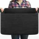 OIASKET Large Blanket Basket, Black Blanket Storage Living Room, Rectangle Woven Baskets for Storage Toys, Towels, Dirty Clothes Organizer Bins (Black) 19.7"x15.8"x11.8"