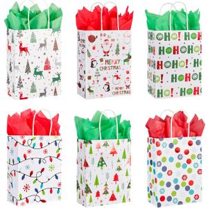 SUNCOLOR 30 Small Christmas Gift Bags With Tissue paper (White)
