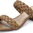 Wide Width Chunky Heels for Women Braided Dressy Sandals Square Open Toe Summer Shoes (Khaki)