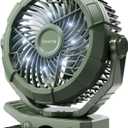 Gaiatop Portable Camping Fan with LED Lantern, 360Rotation and Clip on for Desk, 4000mAh USB Rechargeable Battery Powered, Digital Display and Hanging Hook for Tent Outdoor Travel Bedroom Green