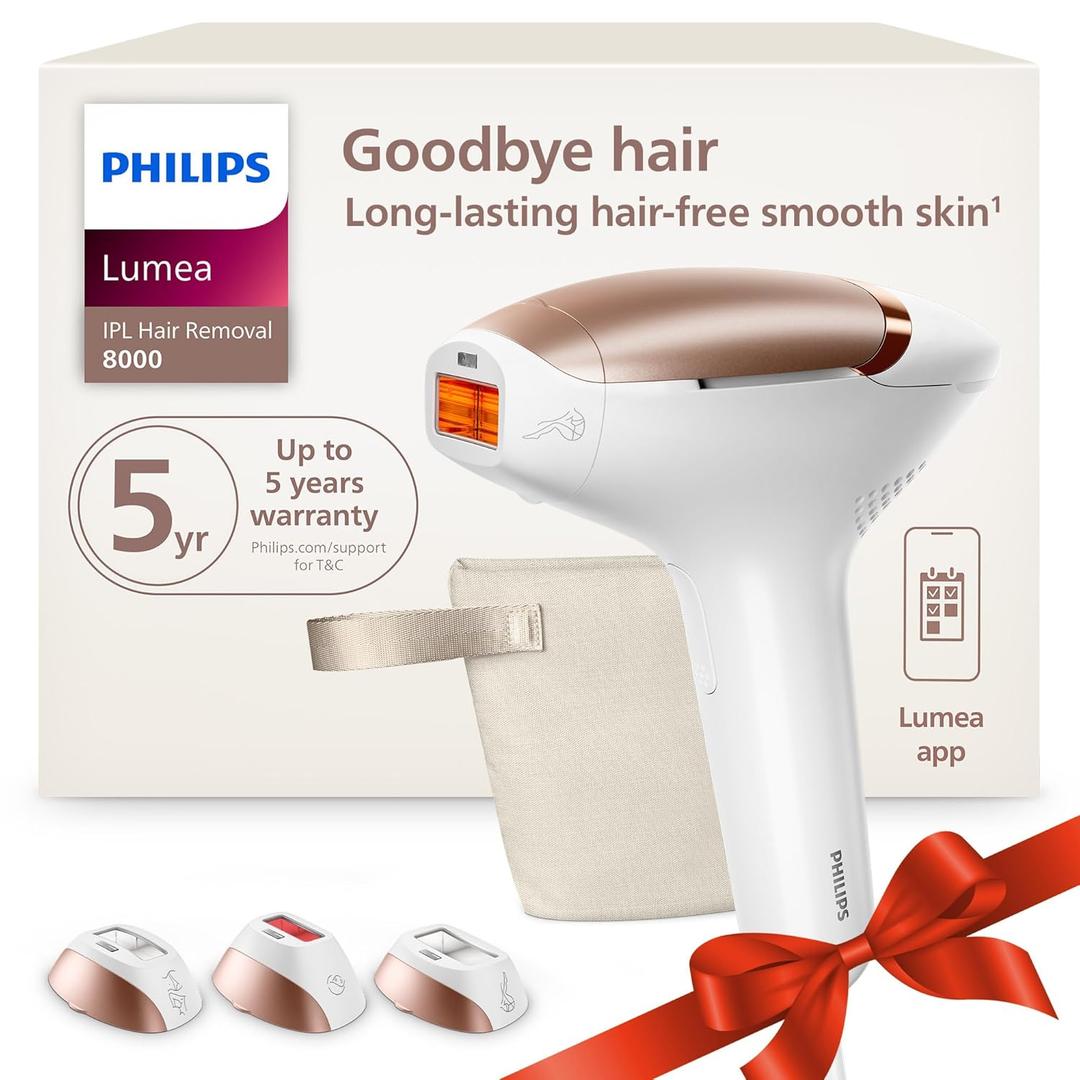 Philips Lumea 8000 Series IPL Hair Removal Device, Permanent Laser Hair Reduction for Women & Men, Easy and Comfortable Use at Home, SenseIQ, 3 Attachments for Body, Face, Intimate, BRI937/03