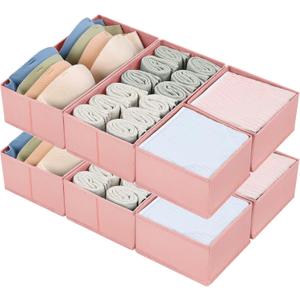 DIMJ Drawer Organizers for Clothing, Set of 8 Dresser Drawer Organizers, Fabric Closet Organizers and Storage, Drawer Dividers for Baby Clothes, Socks, Belt, Tie (Pink)