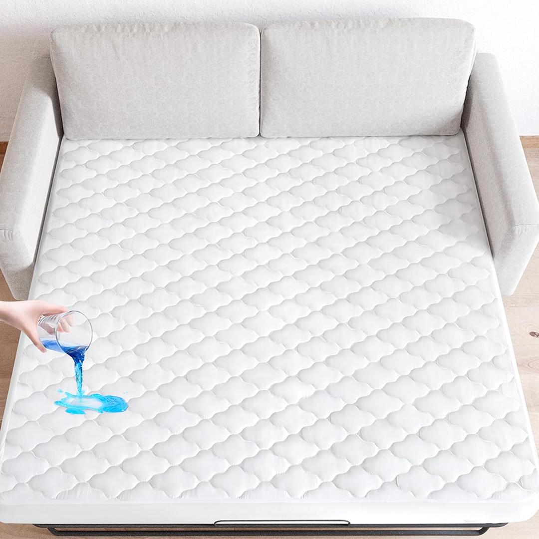 Sofa Bed Queen Mattress Pad Waterproof Mattress Protector, Sleeper Sofa Mattress Cover 60" X 72" X 8" Fitted for Queen Size Sofa Bed, Deep Pocket Mattress Topper, White (Cover Only)