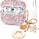 for AirPods Pro 3 Case 2025, Glitter Diamond Case Cover Bling Compatible with Airpods Pro 3rd Generation Case Cute for Women Girly, Includes Cleaning Kit and Keychain (Pink)