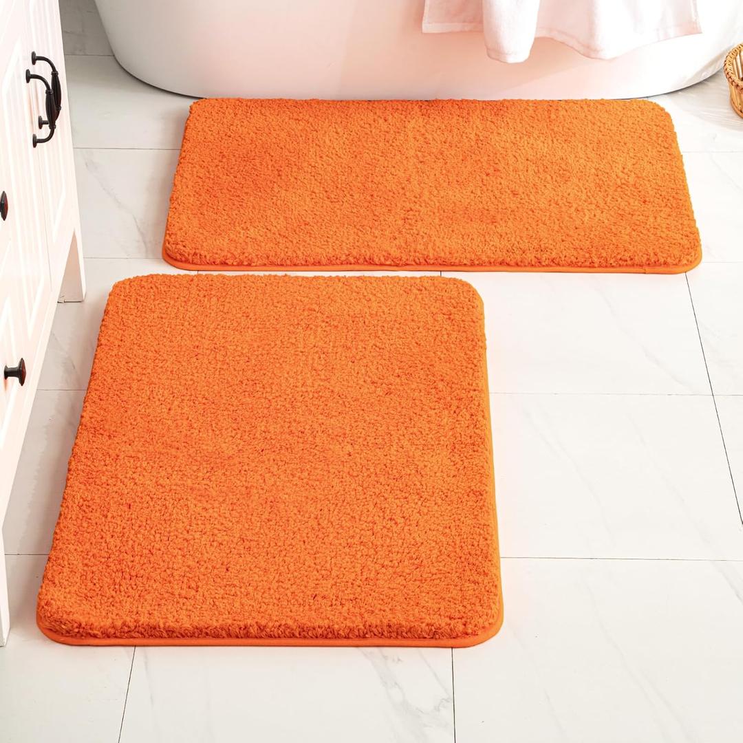 MIULEE Orange Bathroom Rugs Sets 2 Piece - Fall Absorbent Bath Mats Set Made of Thick Fluffy Microsiber for Bathroom Floor, Tub or Entryway, Non Slip Rubber Backside, Machine Washable - 16''x24''