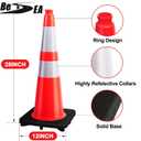 (8 Cones) BESEA 28 inch Orange PVC Traffic Cones, Black Base Construction Safety Cones Road Parking Cone Structurally Stable Wearproof (28" Height)