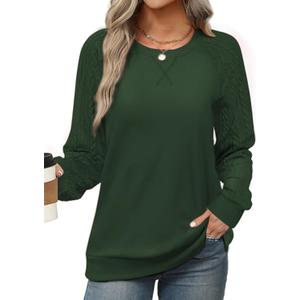 Sweatshirt for Women Crewneck 2026 Fashion Cable Knit Long Sleeve Loose Lightweight Sweater Fall Pullover Blouses Top (Large, Dark Green)