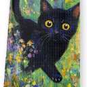 Fresh Meadow Black Cat Kitchen Towels, Cat Lover Gifts for Women Men Dish Towels for Kitchen Decor, Black Kitten Hand Towel for Bathroom Decor, 16x24 Inch