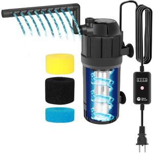 AquaMiracle Aquarium Filter for Green Water, U - V Fish Tank Filters with Timer (4/ 8/ 12/ 24 Hrs), Dual Mode (Aeration/ Rainfall) Fish Filter for 10-40 Gallon Tanks, Flow Rate and Direction Adjustable