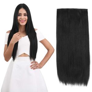 REECHO 24" Straight Clips in hair extensions Clips on HE008 Hairpieces Synthetic Hair Extensions for Women 5 Clips per Piece - Natural Black (24 Inch (Pack of 1), Natural Black-Straight)