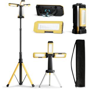 10000mAh Rechargeable LED Work Light with Stand, 3200 Lumens 4.8ft Telescoping Tripod, 2 Detachable Magnetic Lamp Panels, Cordless Garage Workshop Light for Car Repair Inspection Jobsite