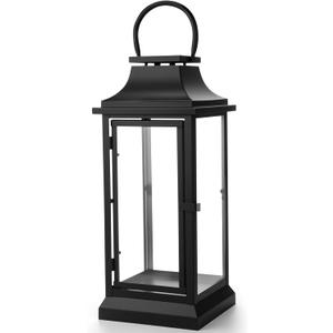 Nuogo 20 Inch Large Metal Lanterns with Glass Panels Black Hanging Vintage for Table Porch Home Party Decor Gift Indoor Outdoor, Candle Not Includes